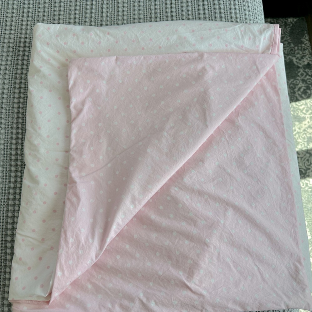 Pottery Barn Kids Twin Duvet in Pink/White Polka Dot
